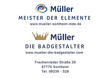 Logo Firma Heizungsbauer Müller<br>MEISTER DER ELEMENTE<br>DIE BADGESTALTER in Sontheim